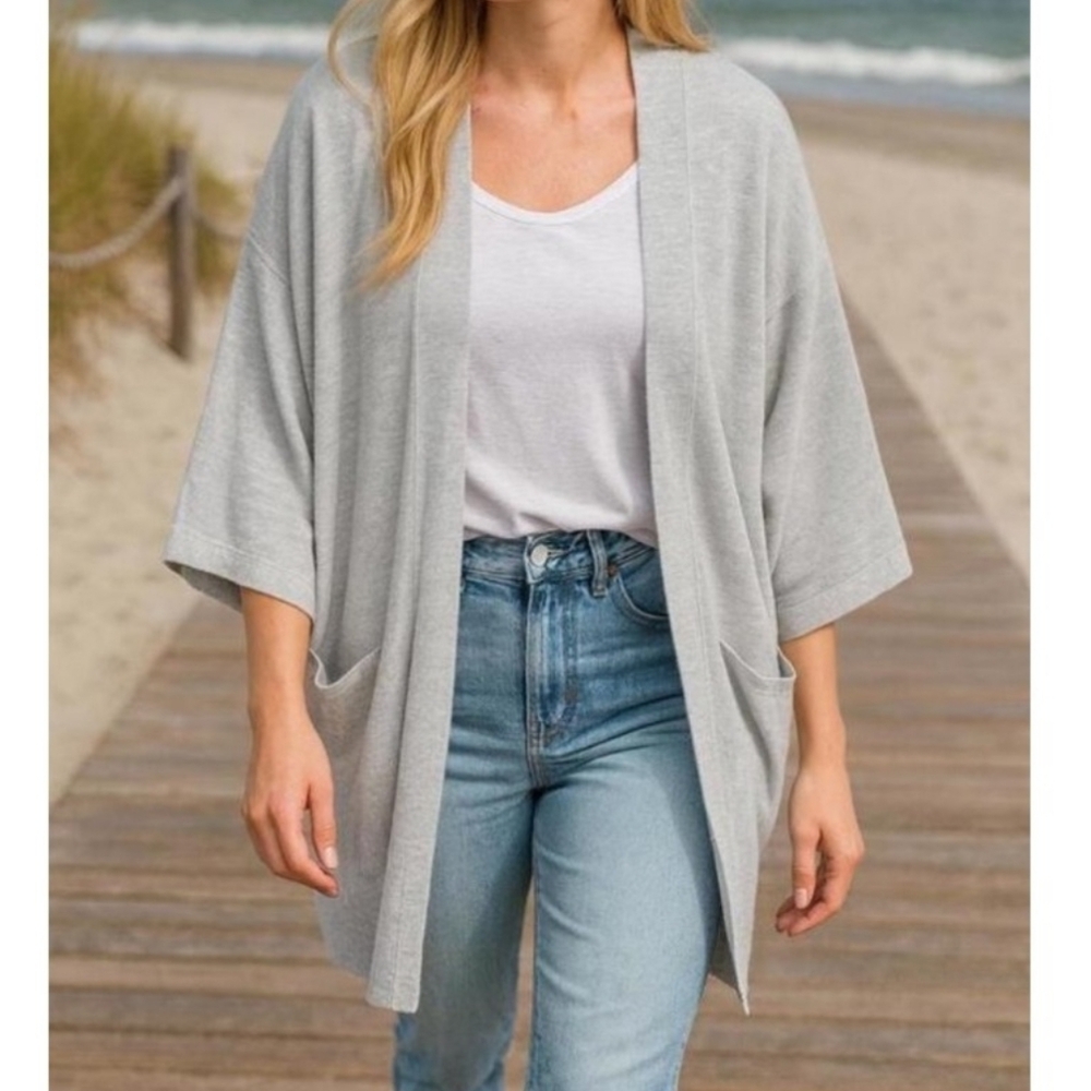 DONNI. Oversized Ribbed Sandwash Duster Cardigan Sweater Coat
